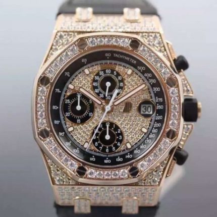 Replica Audemars Piguet JF Royal Oak Offshore RG Full Paved Diamonds Leather Strap A7750