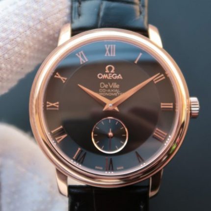 Replica Omega MKF De Ville 39mm RG Co-Axial Black Dial Brown Leather A2202
