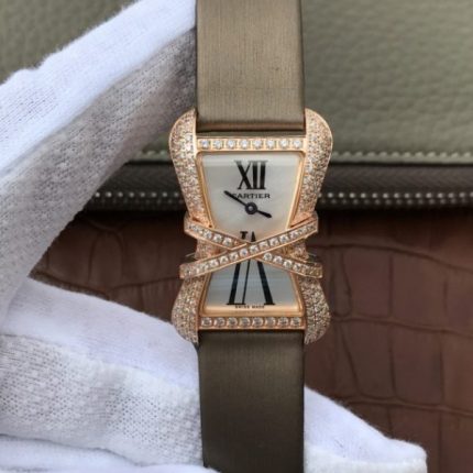 Replica Cartier High Jewelry Watches RG WJ306014 White Dial Brown Fabric Strap