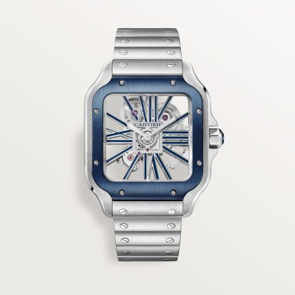 Fake Cartier Watch Santos large model mechanical movement with manual winding caliber Steel Blue Skeleton Dial WHSA0026 TWF(1:1 replica)