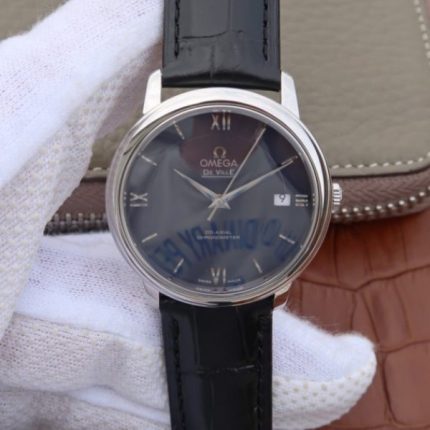 Replica Omega MKF De Ville 37mm SS Blue Dial Black Leather Strap A2829