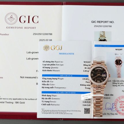Rolex Day-Date Eisenkiesel Dial Copies Watch Gold Wrapped + Diamonds Moissanite GM Factory 36mm