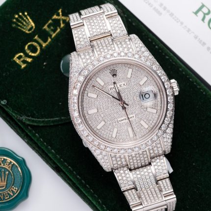 Rolex DateJust Rep 11 Watch Full Diamond Moissanite White 41mm