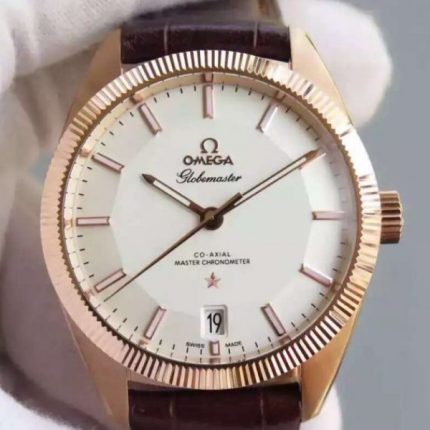 Replica Omega Globemaster Master RG Case White Dial Brown Leather Strap A8901