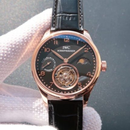 Replica IWC Portuguese Tourbillon Power Reserve RG Moonphase Black Dial