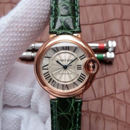 Replica Cartier Ballon Bleu 33mm RG White Textured Dial Leather Strap
