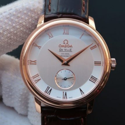 Replica Omega MKF De Ville 39mm RG Co-Axial White Dial Brown Leather Strap A2202