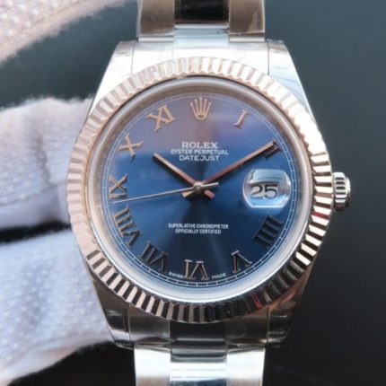 Replica Rolex DateJust 41mm 116334 SS Blue Dial Roman Markers SS Bracelet A3136