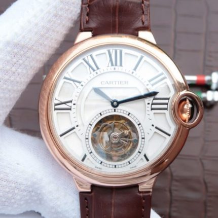 Replica Cartier Ballon Bleu Tourbillon RG Brown Leather Strap