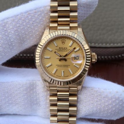 Replica Rolex DateJust 31mm Fluted Bezel RG Gold Dial Bracelet A2235