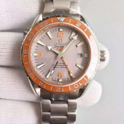 Replica Omega Planet Ocean SS GMT Gray Dial Orange Bezel SS Bracelet A8605
