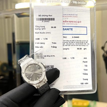 Hublot Classic Fusion Women Dial Gray Copies Watches Full Diamonds Moissanite Hong Kong 33mm