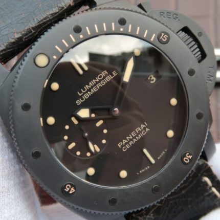 Replica Panerai XF PAM508 Real Ceramic Black Distressed Calfskin Strap