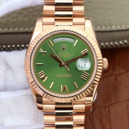 Replica Rolex Day-Date 40mm 228235 RG Noob Green Dial Roman Markers RG Bracelet A3255