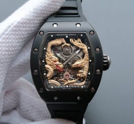 Replica Richard Mille RM057 Dragon Phoenix PVD SS Case YG Dragon Dial Black Rubber Strap