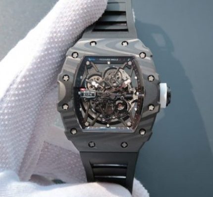 Replica Richard Mille RM035 Rafael Nadal Forge Carbon Titanium Case KVF Skeleton Dial White Rubber Strap MIYOTA8215