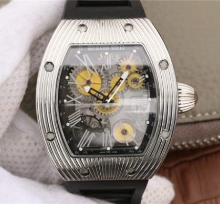 Replica Richard Mille RM018 Hommage a Boucheron SS Yellow Skeleton Dial Black Rubber Strap 6T51