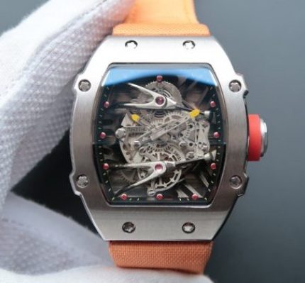 Replica Richard Mille RM027 SS Skeleton Dial Black Inner Bezel Orange Nylon Strap 6T51
