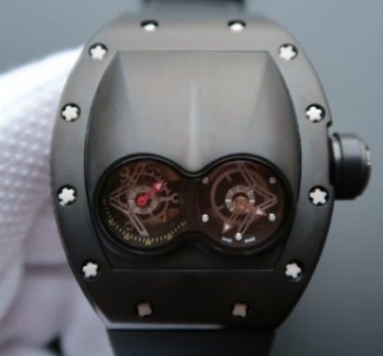 Replica Richard Mille RM053 PVD Fake Tourbillon Skeleton Dial Black Rubber Strap A2824