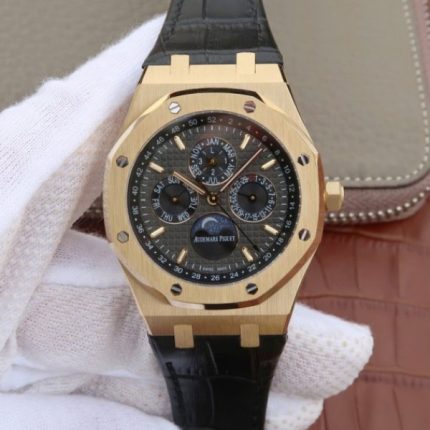 Replica Audemars Piguet JF Royal Oak 41mm 26574 YG Black Dial Leather Strap A5134