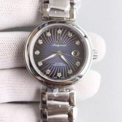 Replica Omega De Ville Lady SS Blue Textured Dial SS Bracelet A8520