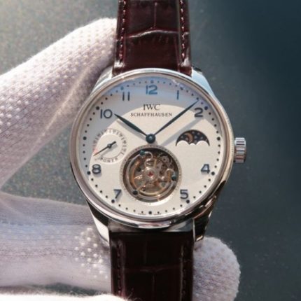 Replica IWC Portuguese Tourbillon Blue Markers Power Reserve Moonphase White Dial