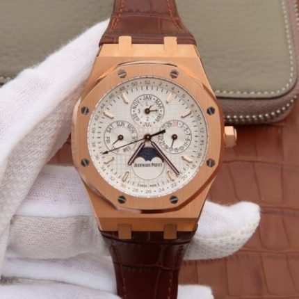 Replica Audemars Piguet JF Royal Oak 41mm 26574 RG White Dial Leather Strap A5134