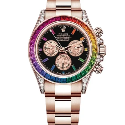 Rolex Daytona Rainbow 116595RBOW: Black Dial, Diamond Bezel, Oyster Bracelet, Rose Gold Watch(1:1 replica)