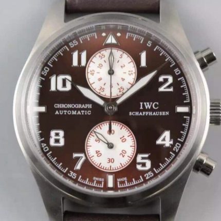 Replica IWC V6 Pilot Chrono Brown/White Dial A7750