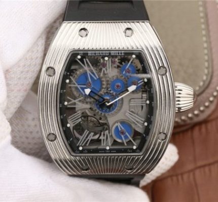 Replica Richard Mille RM018 Hommage a Boucheron SS Yellow Skeleton Dial Blue Rubber Strap 6T51