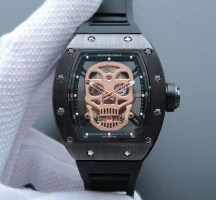 Replica Richard Mille RM052 Black Ceramic Gold Skull Dial Black Rubber Strap MIYOTA8215