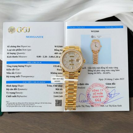 Rolex Day-Date 18K Gold Wrapped + Moissanite Diamonds Copies Watches GM Factory 36mm