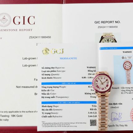 Rolex DateJust Women Custom Gold Wrapped + Ruby Baguette + Diamonds Moissanite 31mm
