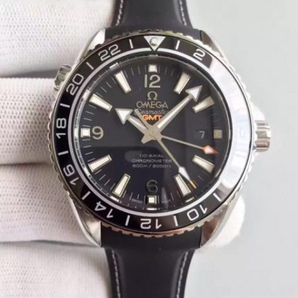 Replica Omega Planet Ocean SS GMT Black Dial Silver Markers Black Rubber Strap A8605