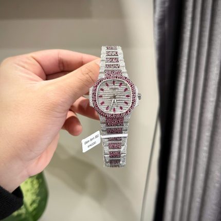 Patek Philippe Nautilus 7118 Replica 11 Watch Ruby Red + Moissanite Diamonds 35.2mm