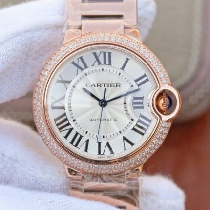 Replica Cartier Ballon Bleu 36mm RG White Textured Dial Diamond Bezel