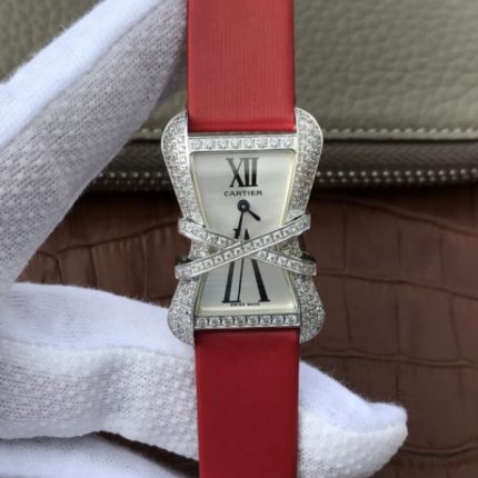 Replica Cartier High Jewelry Watches WJ306014 White Dial Red Fabric Strap