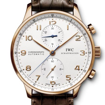 IWC Portuguese Silver Dial Chronograph Rose Gold Leather Automatic Men's Watch IW371480(1:1 replica)
