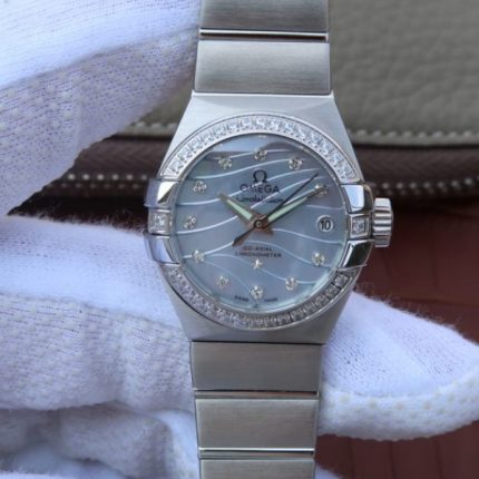 Replica Omega V6 Constellation 27mm SS Blue Dial Diamonds Markers SS Bracelet A8520