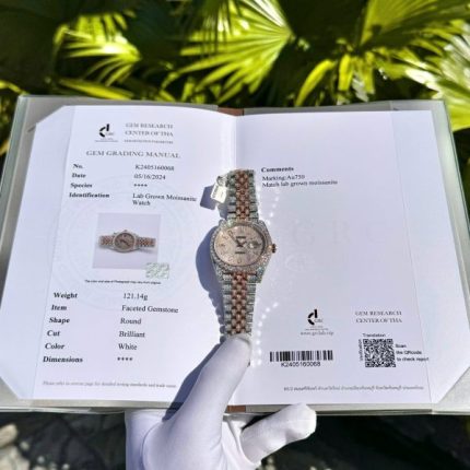 Rolex DateJust Replica Watch Custom Gold Wrapped + Moissanite Diamonds Hong Kong 41mm