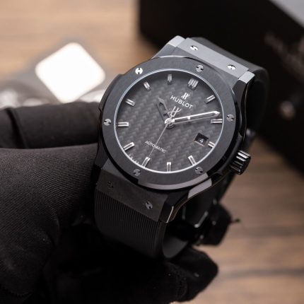 Hublot Classic Fusion Ceramic Carbon Dial Replica Watch Rubber Strap GSF 42mm
