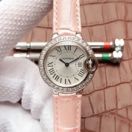 Replica Cartier Ballon Bleu 28mm SS Diamonds Bezel White Dial Ronda Quartz
