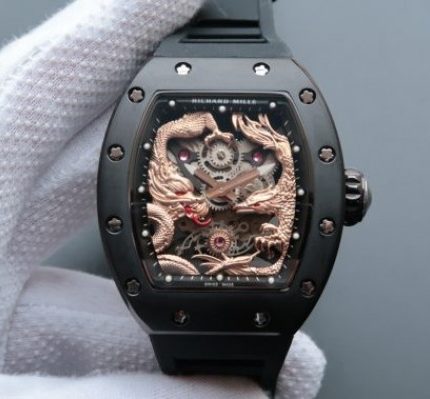 Replica Richard Mille RM057 Dragon Phoenix PVD SS Case RG Dragon Dial Black Rubber Strap