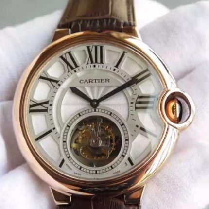 Replica Cartier Ballon Bleu Tourbillon YG Brown Leather Strap