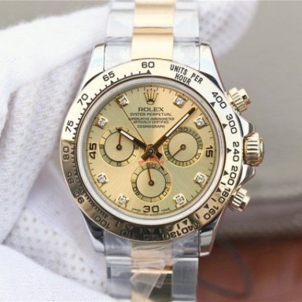 Replica Rolex Daytona 116523 Thick YG Wrapped YG Dial Diamonds Markers SS/YG Bracelet A7750
